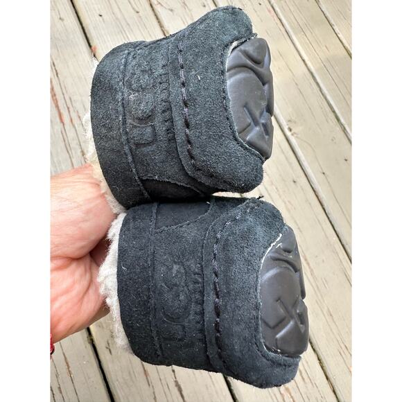 Ugg black slippers ASCOT suede leather sz 8 us men shoes moccasins shearling fur - Picture 5 of 13